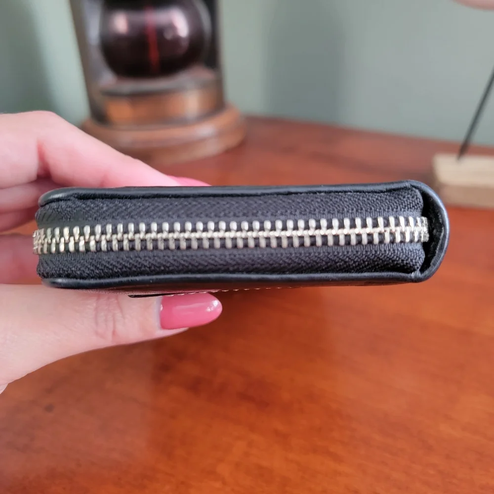 Coach Chelsea Black Pebbled Leather Accordion Zip Around Wallet